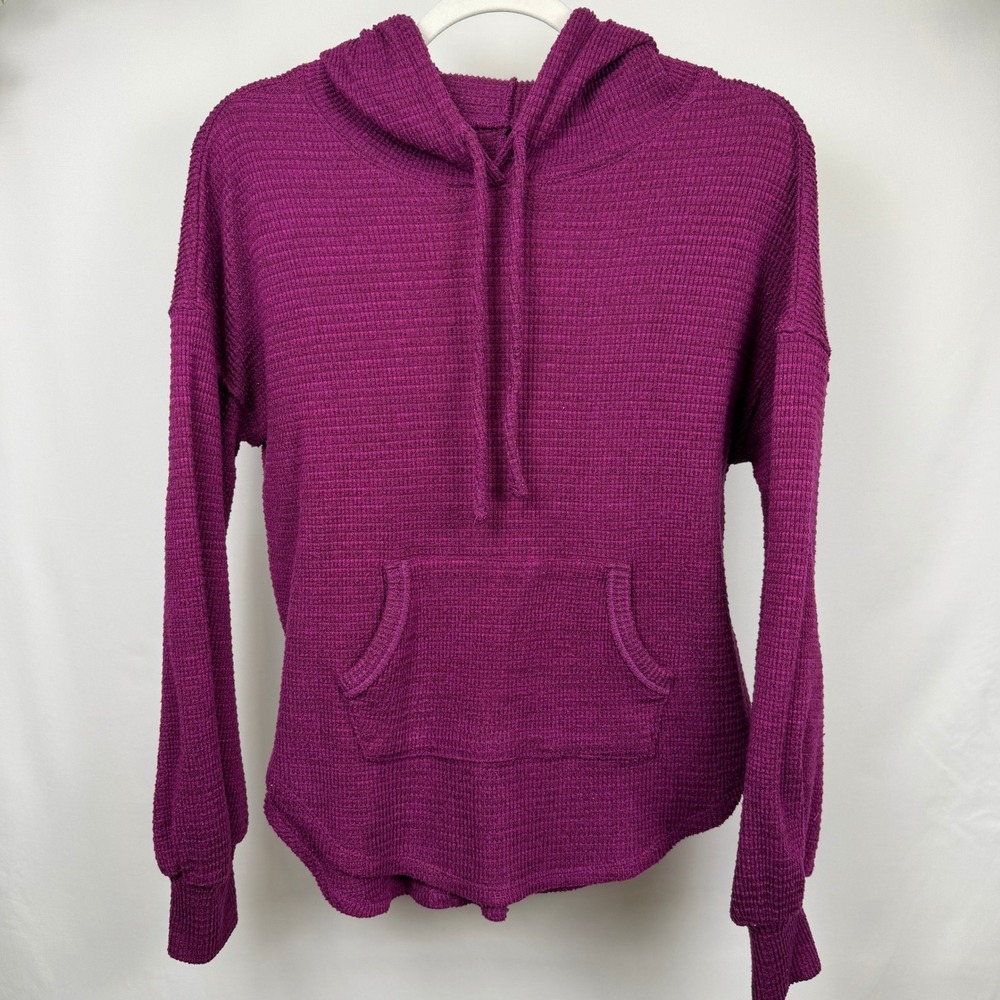 SO Goods for Life Waffle Knit Hoodie Magenta Purple XL Thermal Pullover Pocket
